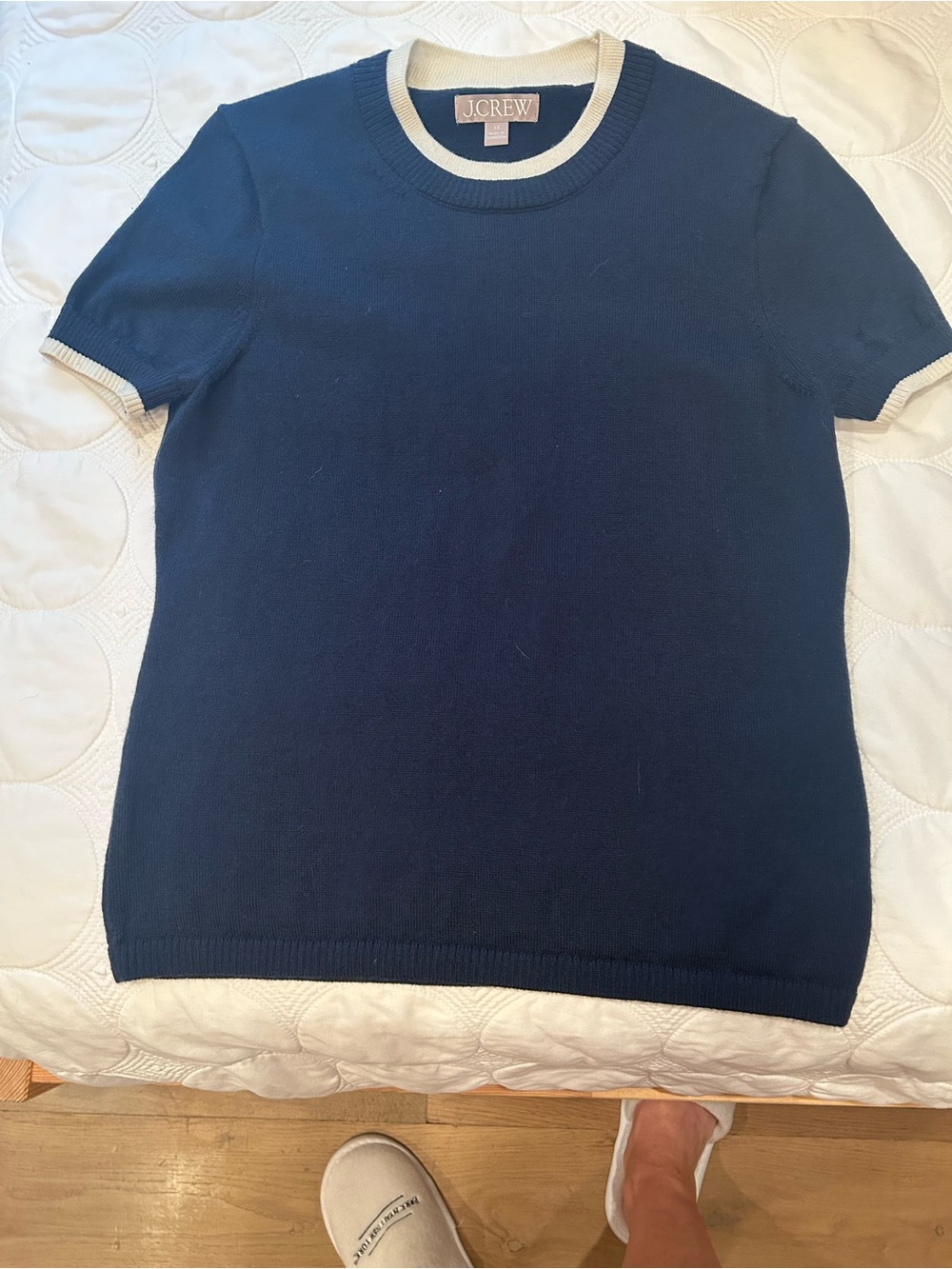 J. Crew Navy Sweater with Cream Crewneck Trim